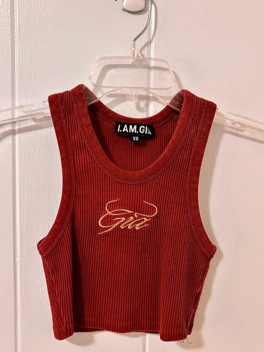 I.AM.GIA Ribbed Logo Crop Tank Top Red XS